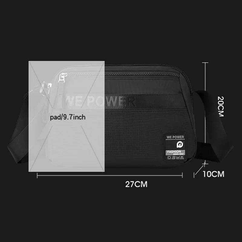 WEPOWER 8703 Men Lightweight Shoulder Bag Waterproof Nylon Small Square Crossbody Bag - Black