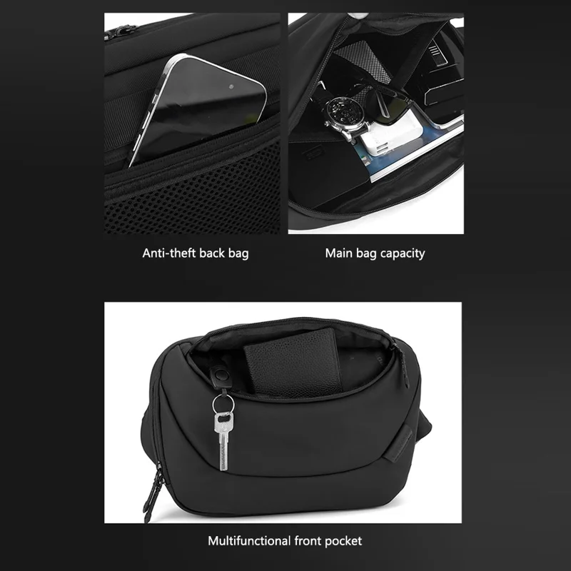 WEPOWER 1272 Men Single Shoulder Chest Bag Nylon Waist Pack Casual Crossbody Bag - Black
