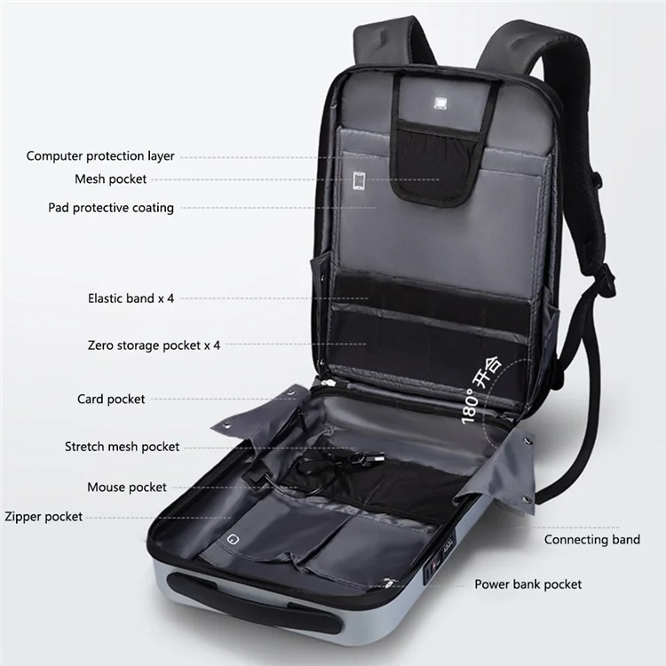 MARK RYDEN MR7917 17.3 inch Laptop Backpack Hardshell Business Travel Backpack with Anti-Theft Lock - Grey