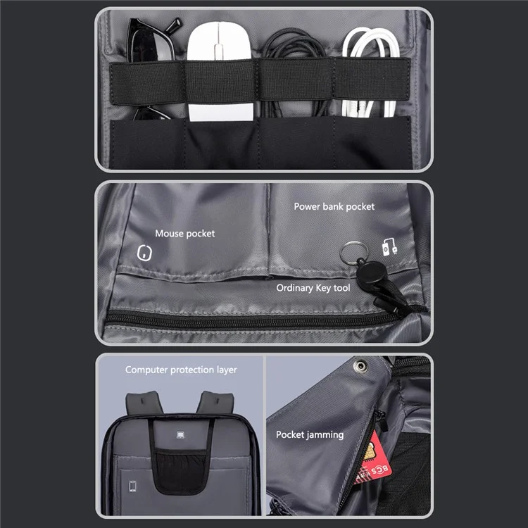 MARK RYDEN MR7917 17.3 inch Laptop Backpack Hardshell Business Travel Backpack with Anti-Theft Lock - Grey