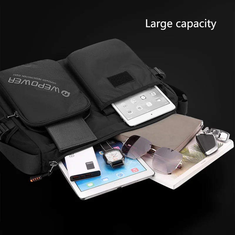 WEPOWER 2313 Herren Casual Travel Nylon Messenger Bag Große Kapazität Umhängetasche - Schwarz