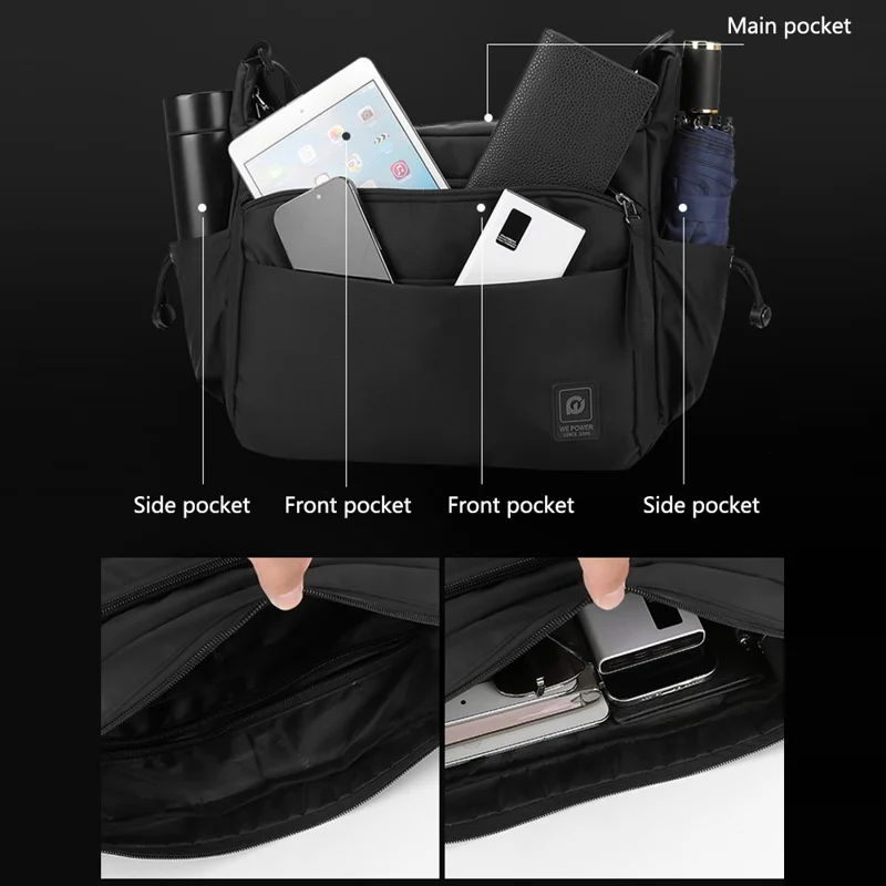 WEPOWER 3026 Men Commuting Casual Nylon Large Capacity Single Shoulder Crossbody Bag - Black