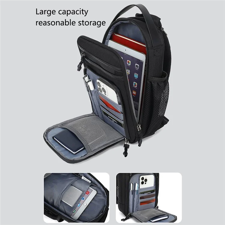 COOLBELL CB-7201 Crossbody Bag Men Stylish Chest Pack with External Charging Port - Black