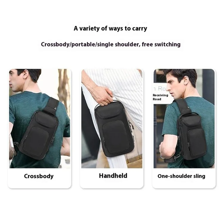 Coolbell CB-7202 Sac à Bandoulière Imperméable Men Hommes Poitrine Élégante Pour Ipad 7,9 Pouces - Noir
