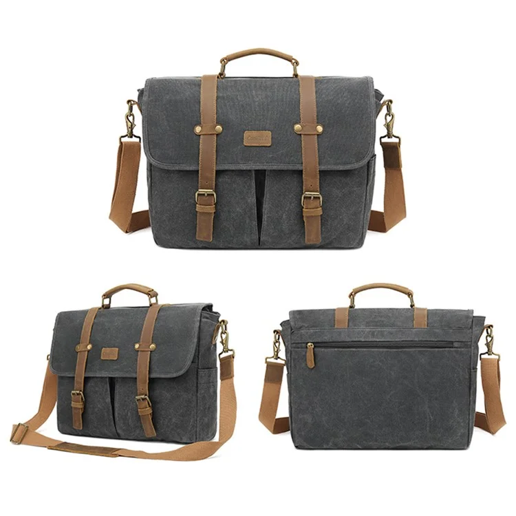 Coolbell CB-5115 Vintage Lienzo de Cemento Messenger Bag Imploage Business Con Aleta Magnética - Negro