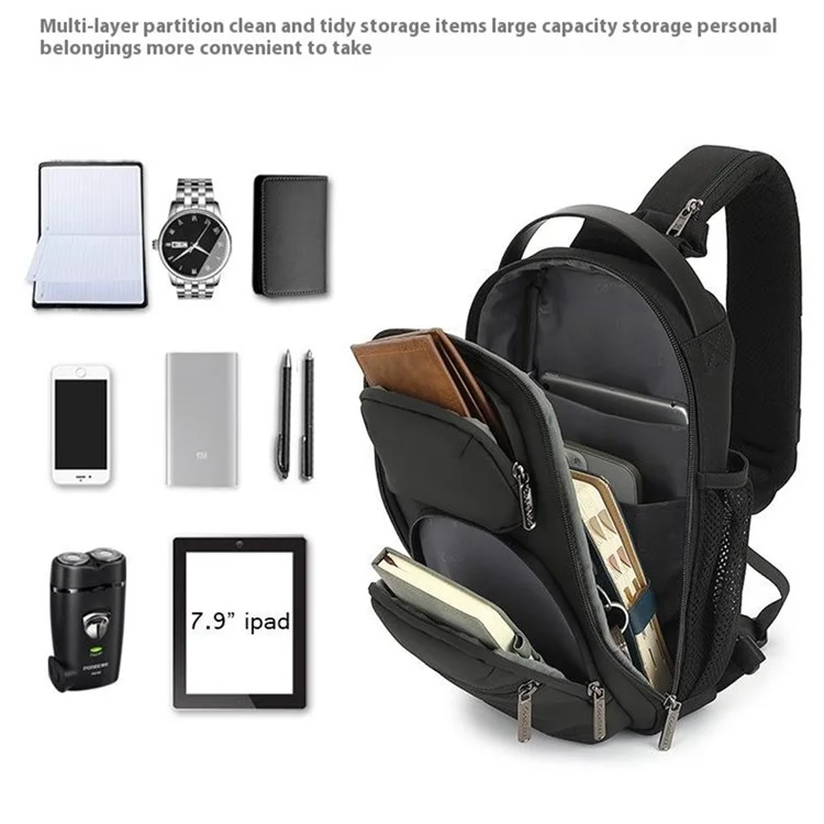 Coolbell CB-7209 Bolsa de Cofres Para Hombres Negocio Crossbody Bag Travel Hearing Bag Day Pack - Negro