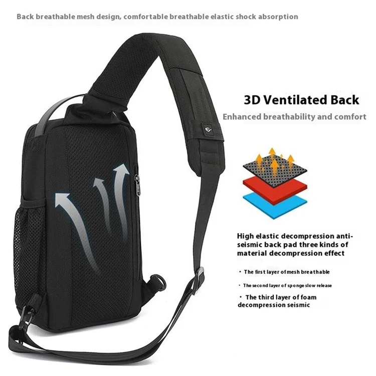 Coolbell CB-7209 Bolsa de Cofres Para Hombres Negocio Crossbody Bag Travel Hearing Bag Day Pack - Negro
