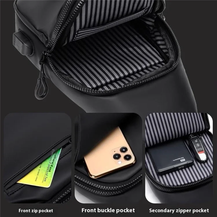 Bolsa Para Hombres Impermeables PU Crossbody Bag Travel Business Shoulder Bag Daypack Con Puerto USB - Negro