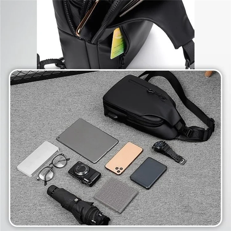 Bolsa Para Hombres Impermeables PU Crossbody Bag Travel Business Shoulder Bag Daypack Con Puerto USB - Negro