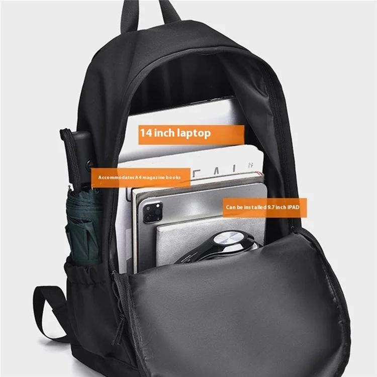 Wasserdichter Polyester-Studentenbuchbeutel Reiserucksack Lässiger Tagesrucksack Reise-Doppelschultertasche - Schwarz