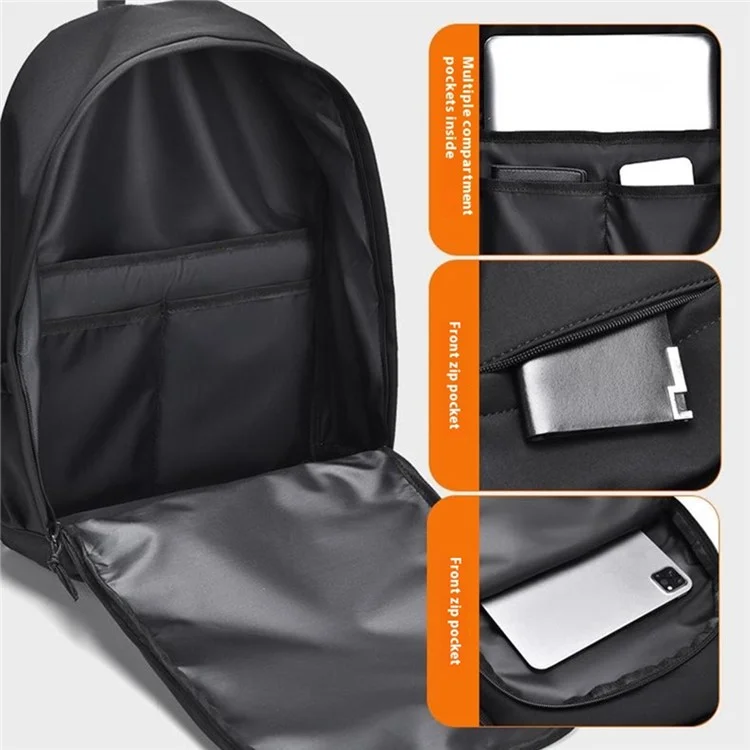Wasserdichter Polyester-Studentenbuchbeutel Reiserucksack Lässiger Tagesrucksack Reise-Doppelschultertasche - Schwarz
