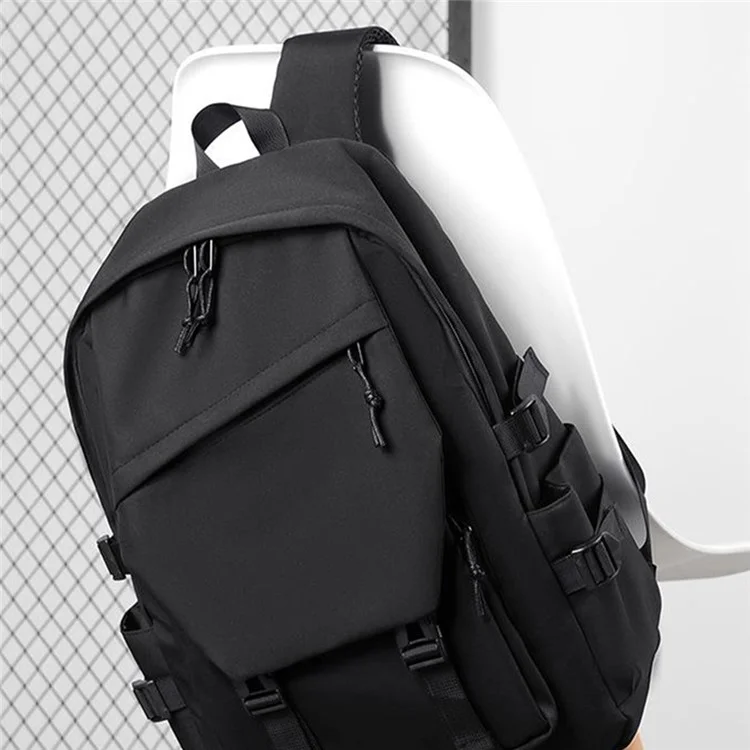 Großer Laptop-Rucksack Polyester Schülertasche Reiserucksack Beiläufiger Tagesrucksack - Schwarz