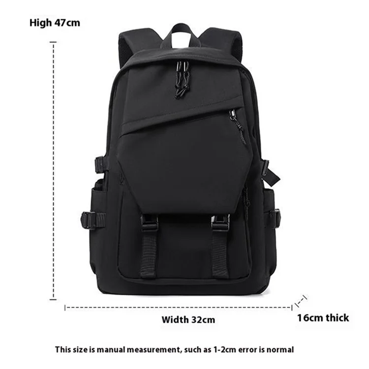 Großer Laptop-Rucksack Polyester Schülertasche Reiserucksack Beiläufiger Tagesrucksack - Schwarz