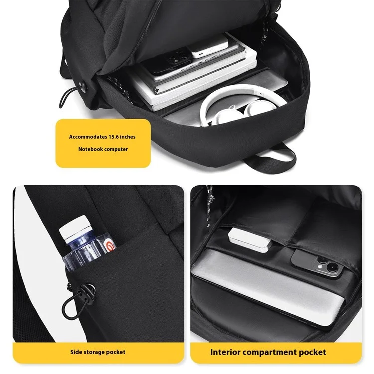 Large Polyester Student Book Bag Travel Backpack Casual Daypack Dual Shoulders Bag - Black