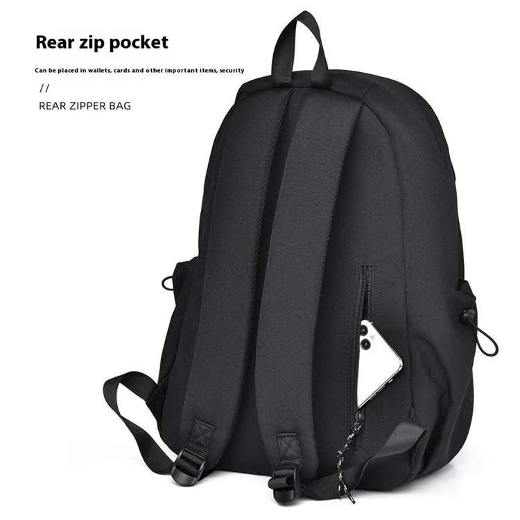 Large Polyester Student Book Bag Travel Backpack Casual Daypack Dual Shoulders Bag - Black