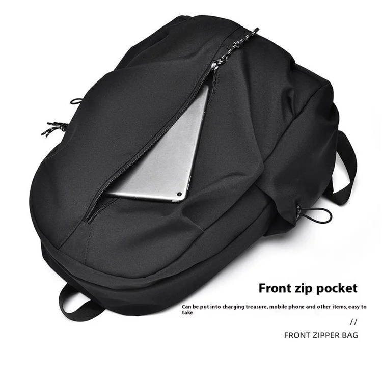 Large Polyester Student Book Bag Travel Backpack Casual Daypack Dual Shoulders Bag - Black
