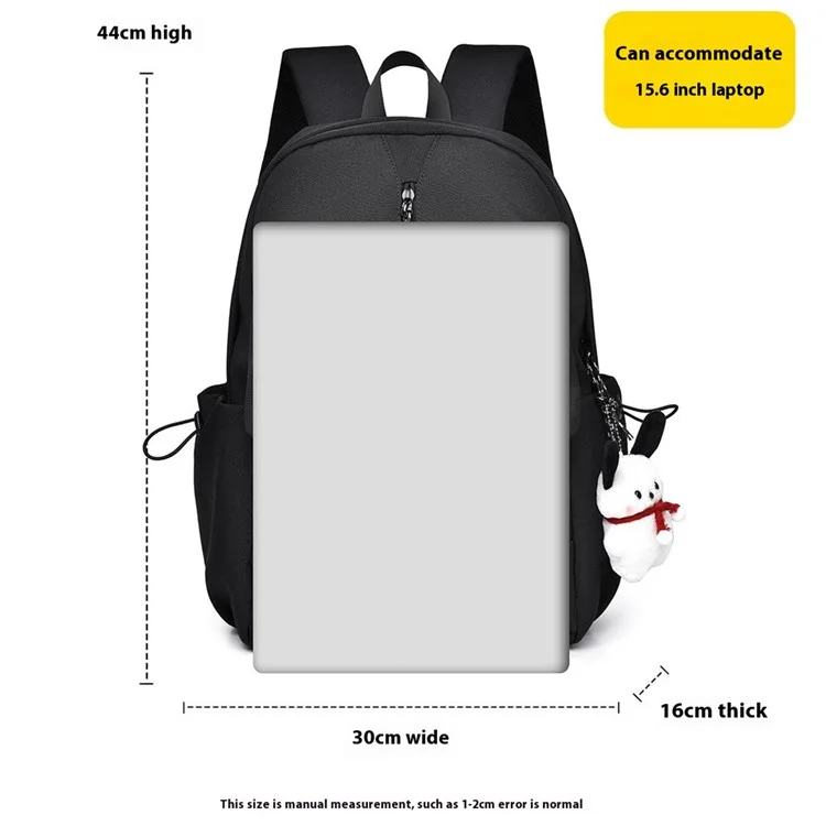 Large Polyester Student Book Bag Travel Backpack Casual Daypack Dual Shoulders Bag - Black