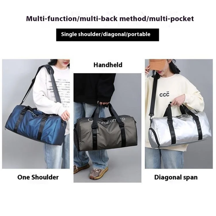 PU Leather Gym Bag Sports Handbag Wet and Dry Separation Pocket Duffle Bag with Shoulder Strap - Champagne
