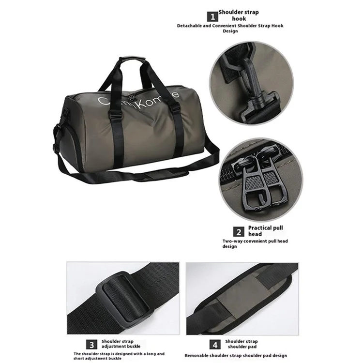 PU Leather Gym Bag Sports Handbag Wet and Dry Separation Pocket Duffle Bag with Shoulder Strap - Champagne