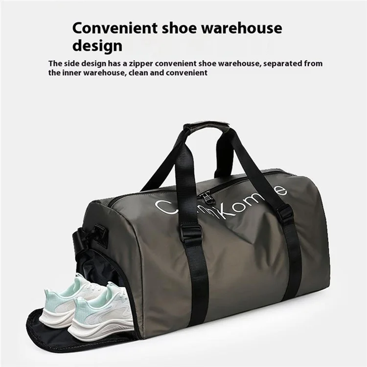 PU Leather Gym Bag Sports Handbag Wet and Dry Separation Pocket Duffle Bag with Shoulder Strap - Champagne