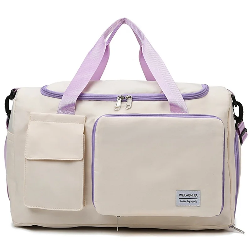 Foldable Oxford Cloth Gym Bag Sports Handbag Wet and Dry Separation Pocket Duffle Bag with Shoulder Strap - Purple