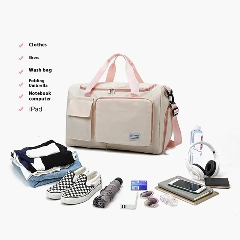 Foldable Oxford Cloth Gym Bag Sports Handbag Wet and Dry Separation Pocket Duffle Bag with Shoulder Strap - Purple