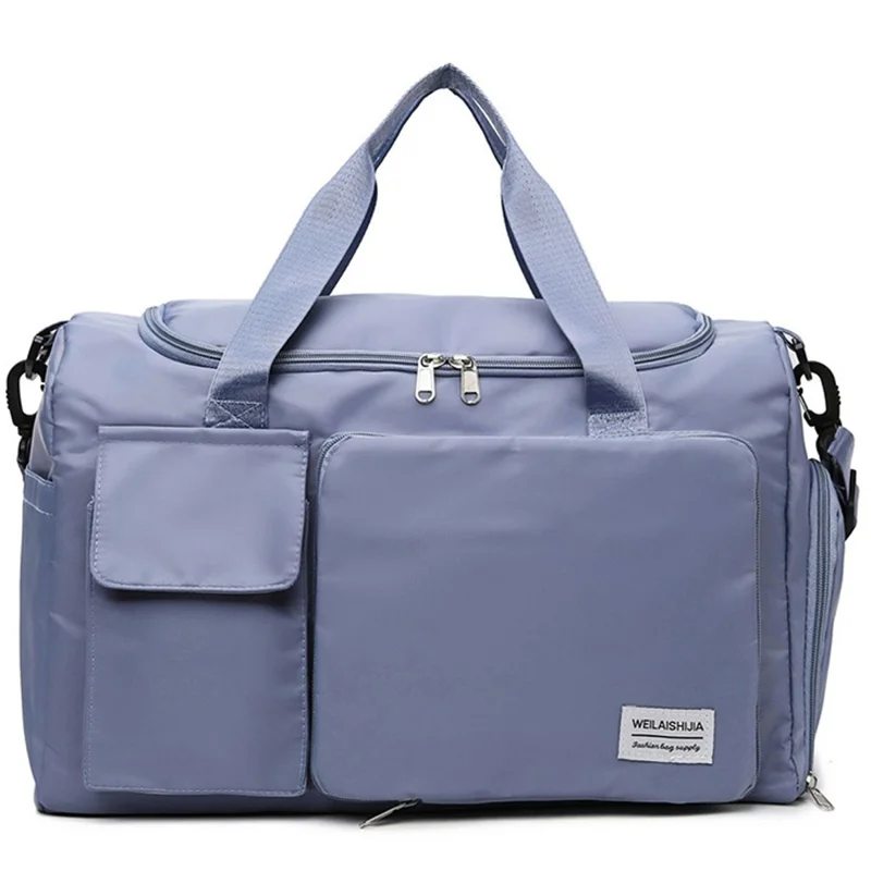 Foldable Large Capacity Travel Duffle Bag Carry-on Gym Weekender Bag with Shoe Compartment - Mist Blue