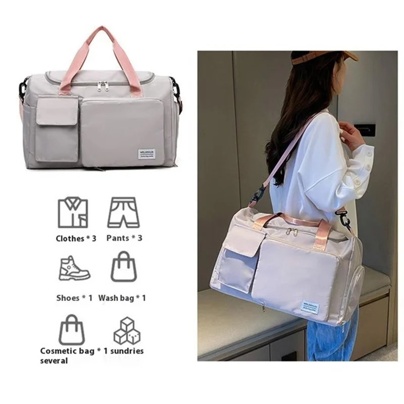 Foldable Large Capacity Travel Duffle Bag Carry-on Gym Weekender Bag with Shoe Compartment - Mist Blue