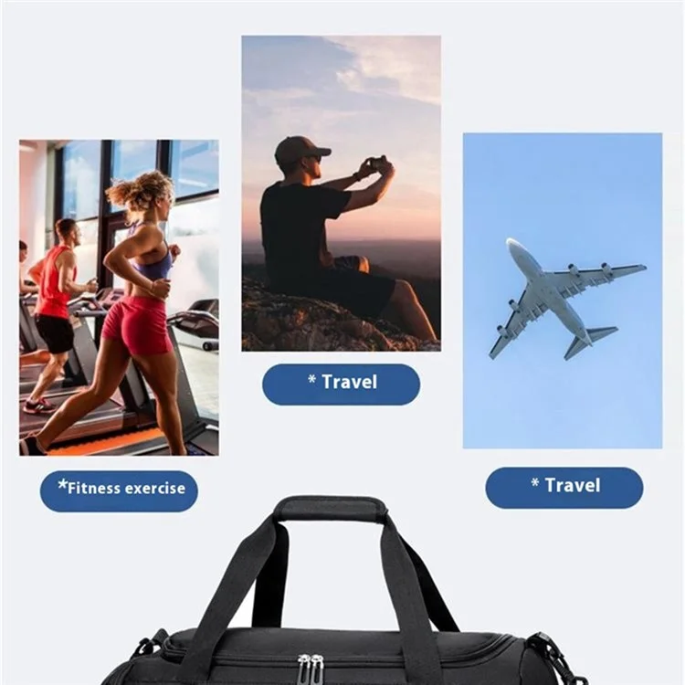 Borsa palestra in tessuto Oxford TL001, borsa da viaggio con scomparto per scarpe e tasca impermeabile - Nero