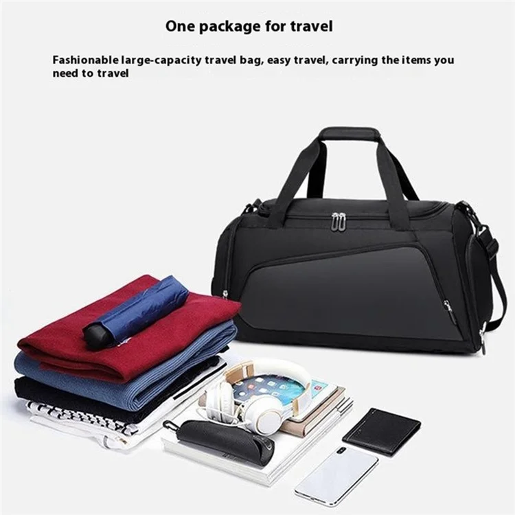 Borsa palestra in tessuto Oxford TL001, borsa da viaggio con scomparto per scarpe e tasca impermeabile - Nero