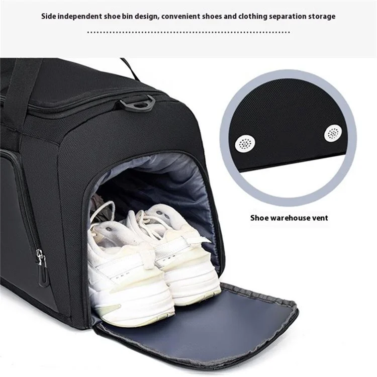 Borsa palestra in tessuto Oxford TL001, borsa da viaggio con scomparto per scarpe e tasca impermeabile - Nero
