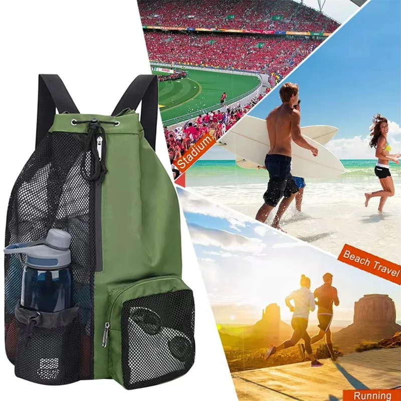HALIN A4011 Outdoor Travel Swimming Climbing Dual Shoulder Bag Drawstring Mesh Design Backpack - Green