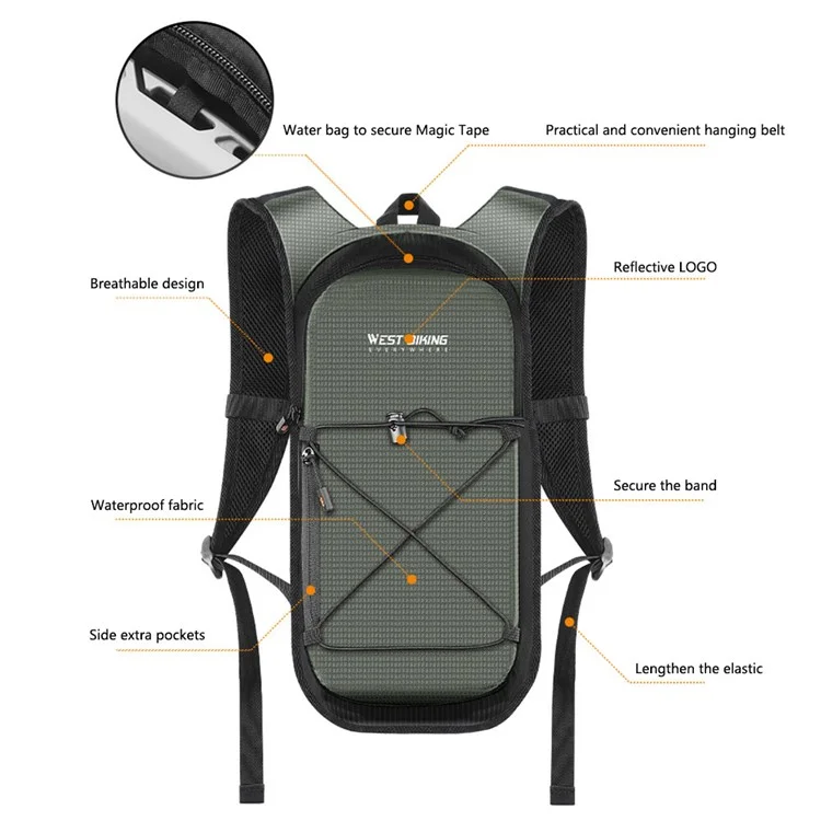 Biking Ovest YP0707378 Backpack Water Carrier Per Andare in Bicicletta, Alpinismo, Alpinismo - Grigio