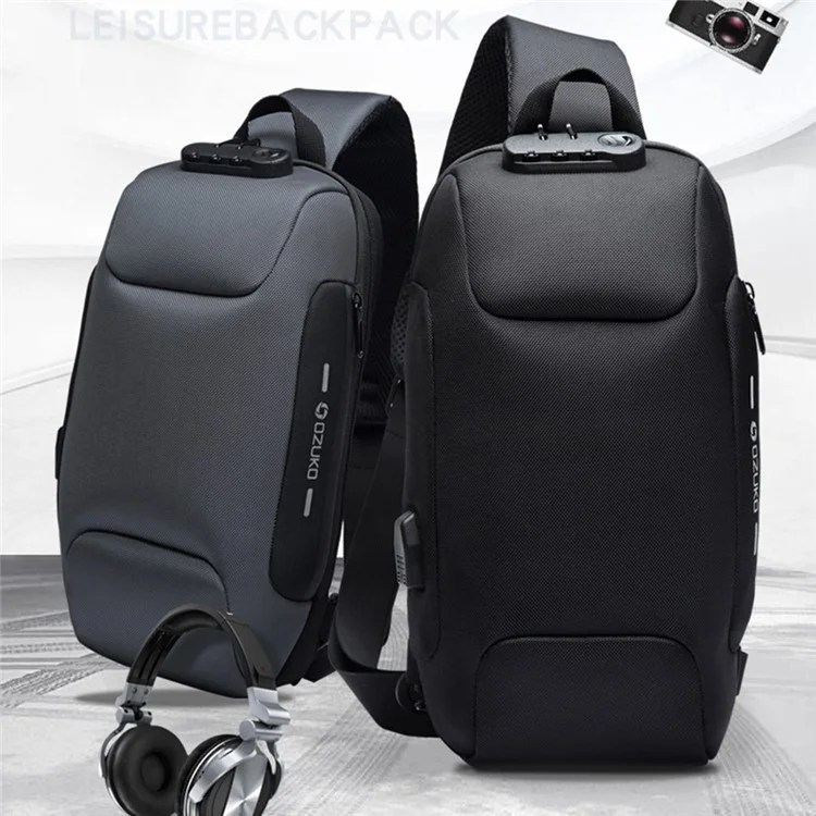 Ozuko 9223 Men de Tela de Oxford Impermeable Bolso Para el Cofre al Aire Libre Bolsa Cruzada - Negro