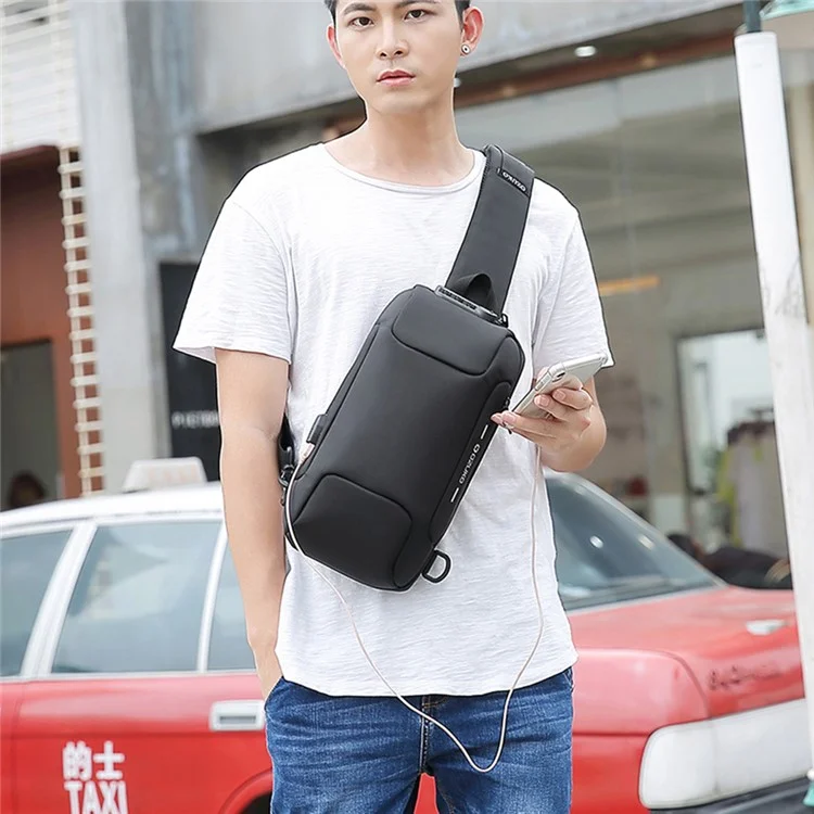 Ozuko 9223 Men de Tela de Oxford Impermeable Bolso Para el Cofre al Aire Libre Bolsa Cruzada - Negro