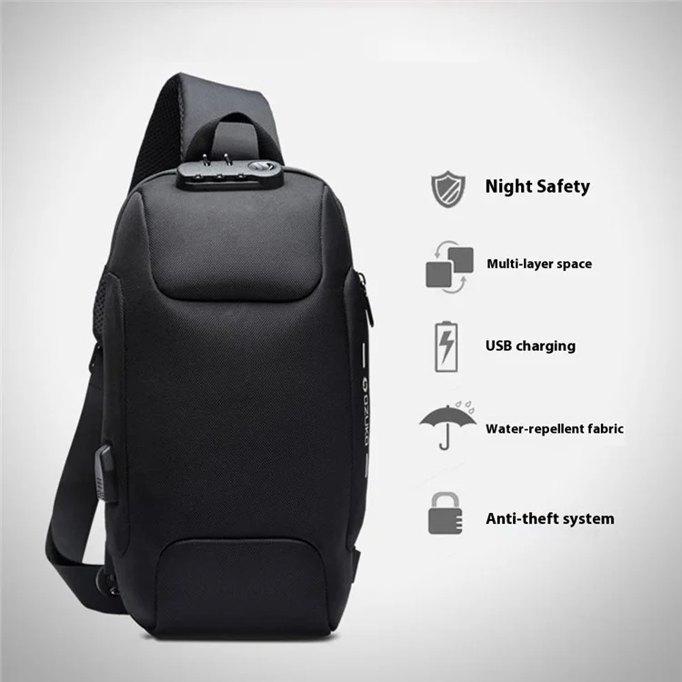 Ozuko 9223 Men de Tela de Oxford Impermeable Bolso Para el Cofre al Aire Libre Bolsa Cruzada - Negro