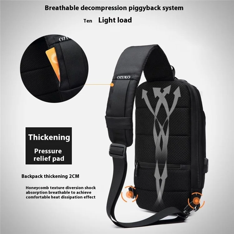 Ozuko 9223 Men de Tela de Oxford Impermeable Bolso Para el Cofre al Aire Libre Bolsa Cruzada - Negro