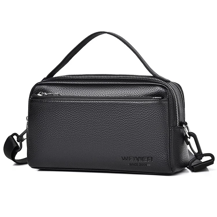 WEIXIER D501 Men Single Shoulder Crossbody Bag Anti-wear Leather Casual Crossbody Bag - Litchi Texture Black