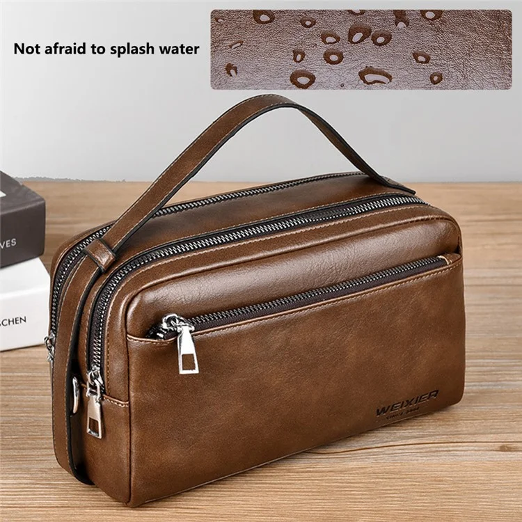 WEIXIER D501 Men Single Shoulder Crossbody Bag Anti-wear Leather Casual Crossbody Bag - Litchi Texture Black