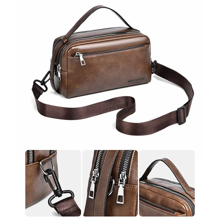 WEIXIER D501 Men Single Shoulder Crossbody Bag Anti-wear Leather Casual Crossbody Bag - Litchi Texture Black