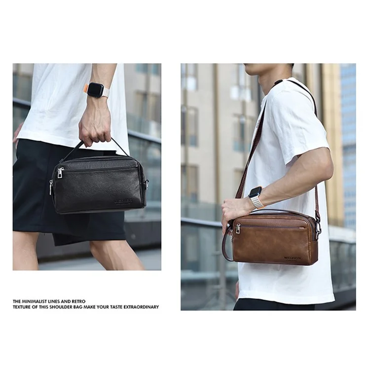 WEIXIER D501 Men Single Shoulder Crossbody Bag Anti-wear Leather Casual Crossbody Bag - Litchi Texture Black