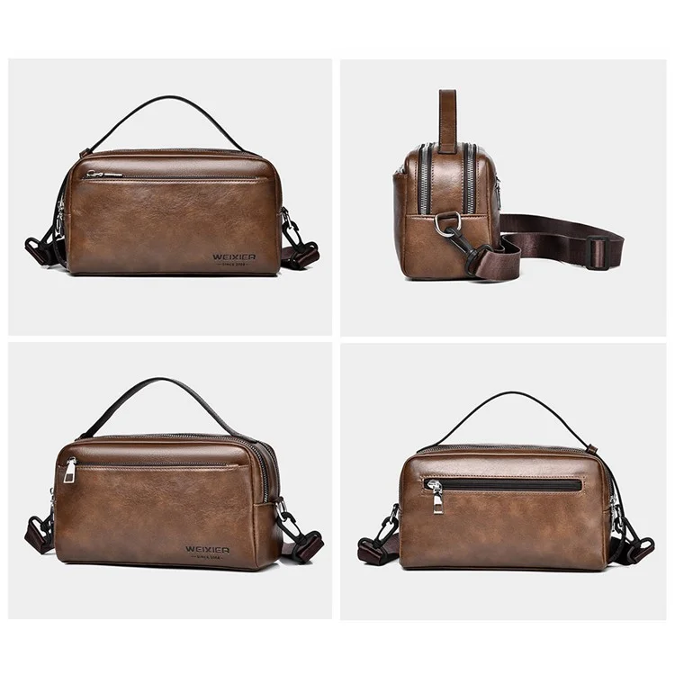 WEIXIER D501 Men Single Shoulder Crossbody Bag Anti-wear Leather Casual Crossbody Bag - Litchi Texture Black