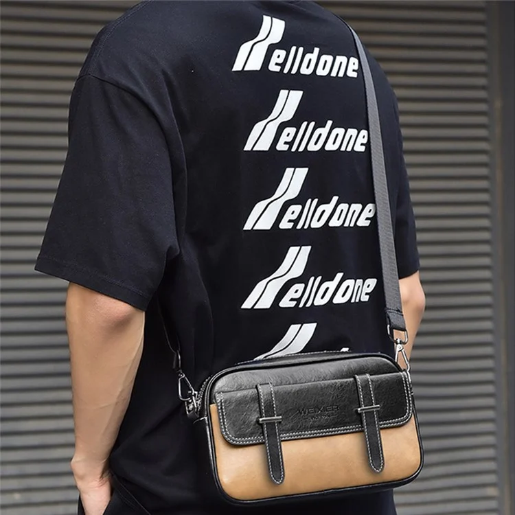 Weixier D408 Men Square Messenger PU PU Cuero Mini Crossbody Bags Con Correa Para la Muñeca - Caqui