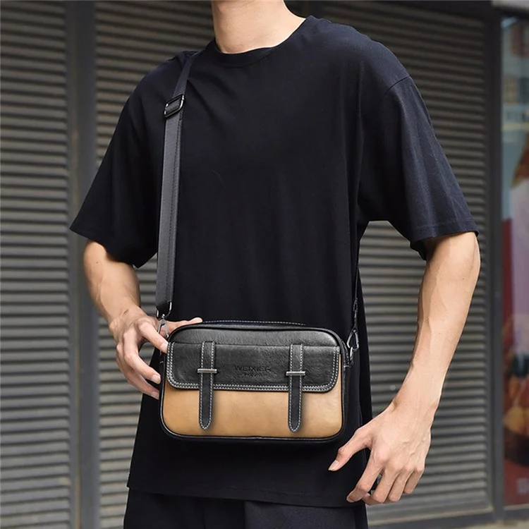 Weixier D408 Men Square Messenger PU PU Cuero Mini Crossbody Bags Con Correa Para la Muñeca - Caqui