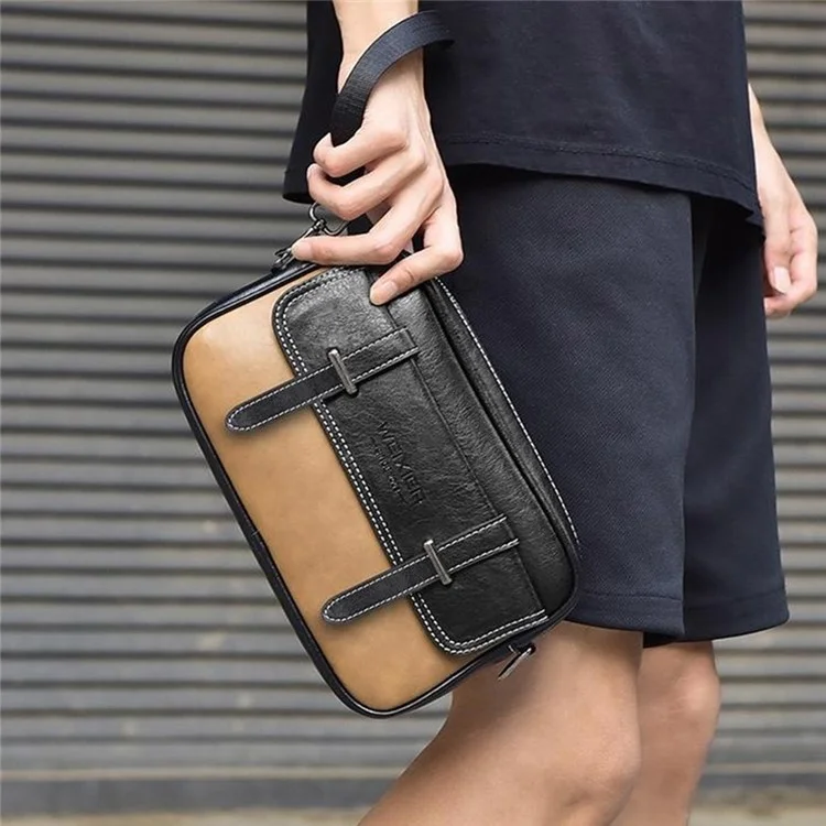 Weixier D408 Men Square Messenger PU PU Cuero Mini Crossbody Bags Con Correa Para la Muñeca - Caqui