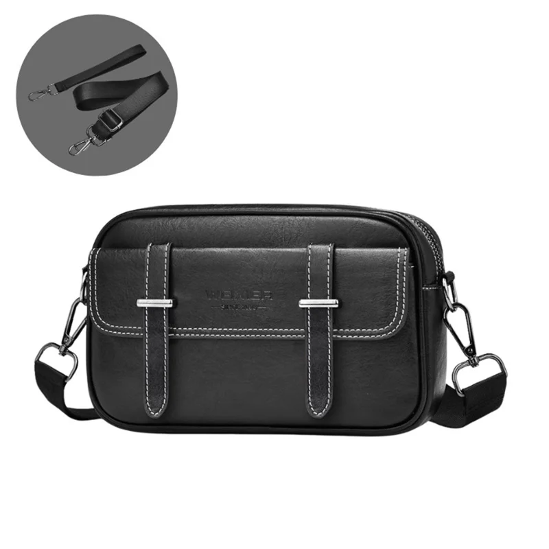 Weixier D408 Men Square Messenger Bag cu Кожаная Сумка по Кроссу с Запястьем с Запястьем - Черный