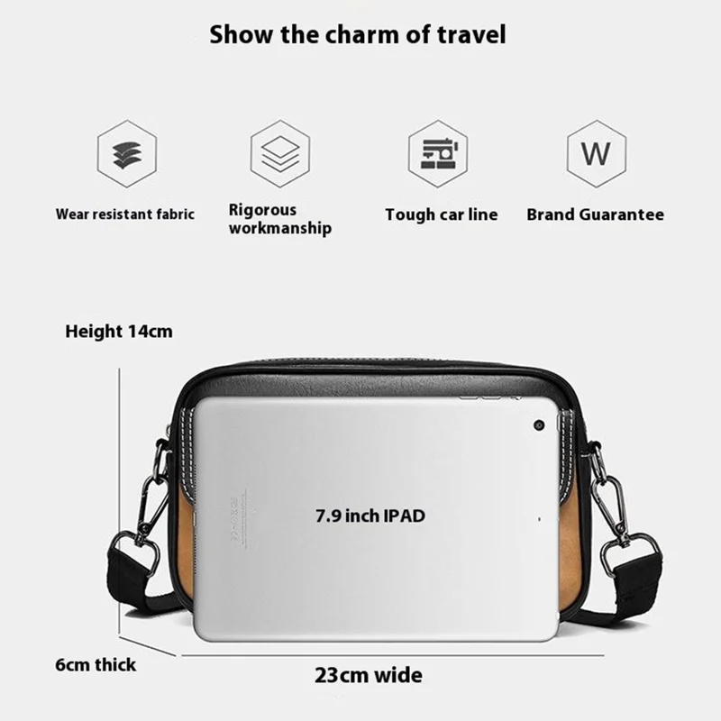 Weixier D408 Men Square Messenger Bag cu Кожаная Сумка по Кроссу с Запястьем с Запястьем - Черный