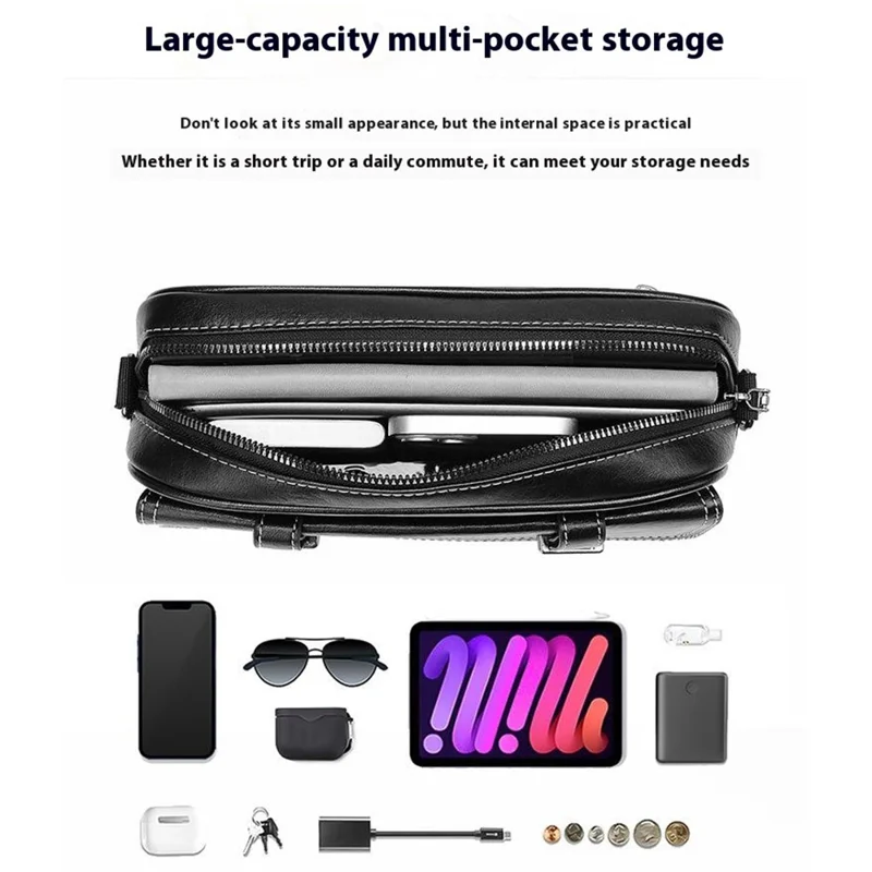 Weixier D408 Men Square Messenger Bag cu Кожаная Сумка по Кроссу с Запястьем с Запястьем - Черный
