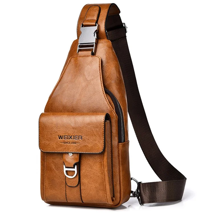 WEIXIER X329 Stylish Men Chest Bag Water Repellent Single Shoulder Crossbody Bag - Light Brown