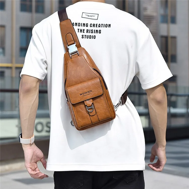 WEIXIER X329 Stylish Men Chest Bag Water Repellent Single Shoulder Crossbody Bag - Light Brown